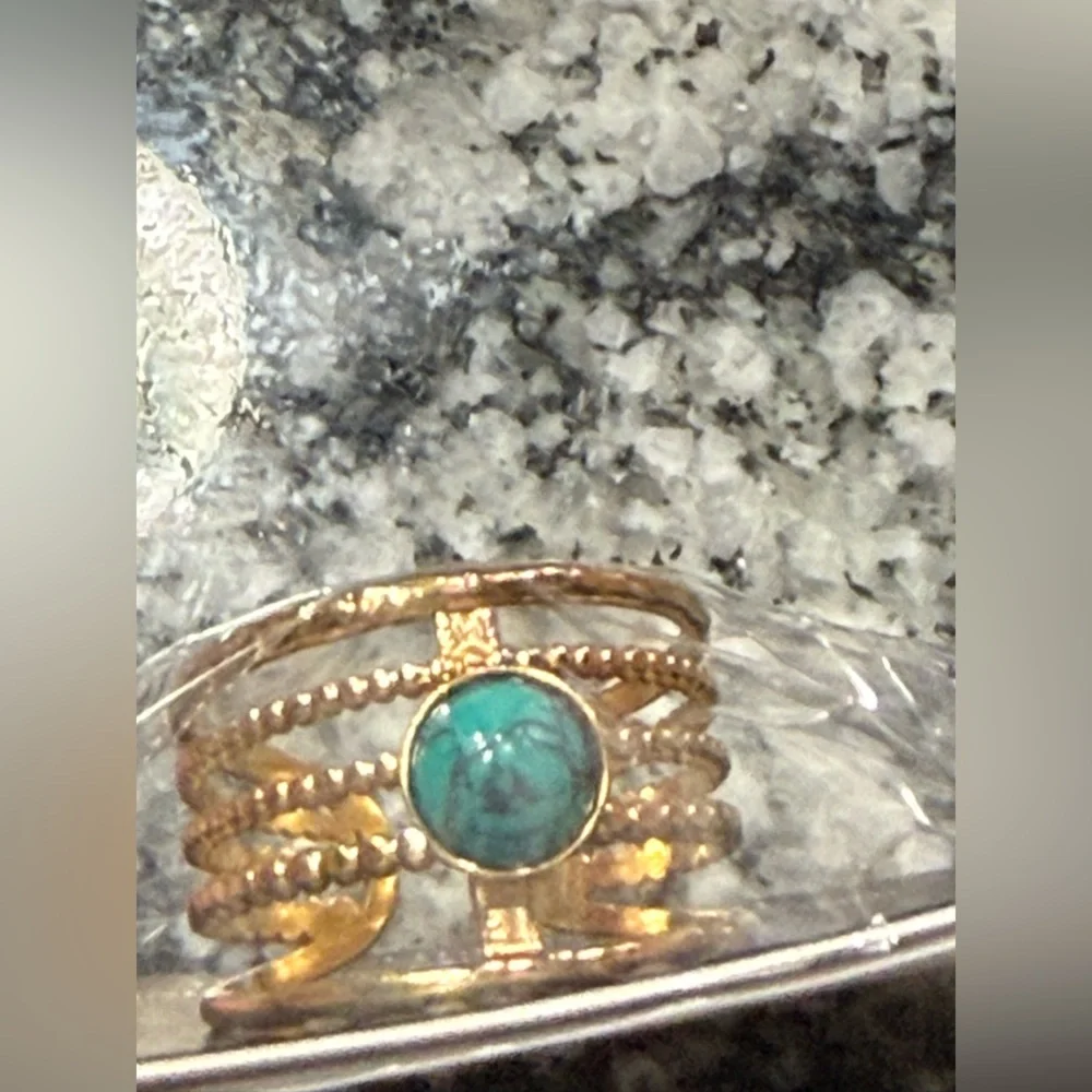 Gold and Turquoise ring 18k Gold plated - Picture 5 of 8